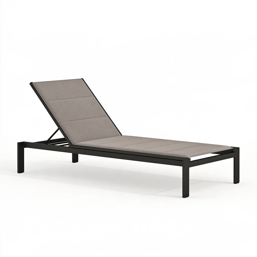 Lettino prendisole 200 x 70 cm in alluminio nero e tessuto grigio con schienale regolabile