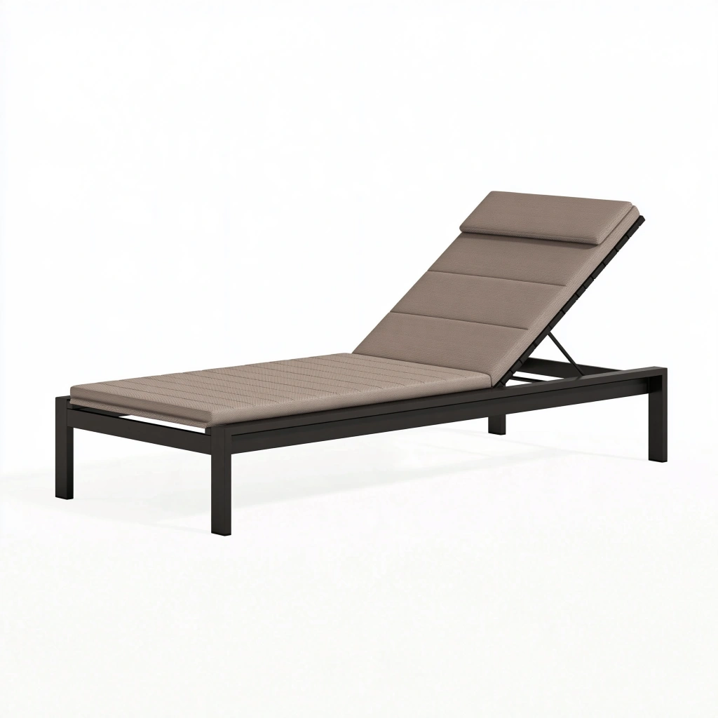 Lettino prendisole 200 x 70 cm in metallo nero con rivestimento tessile tortora - schienale regolabile da esterno
