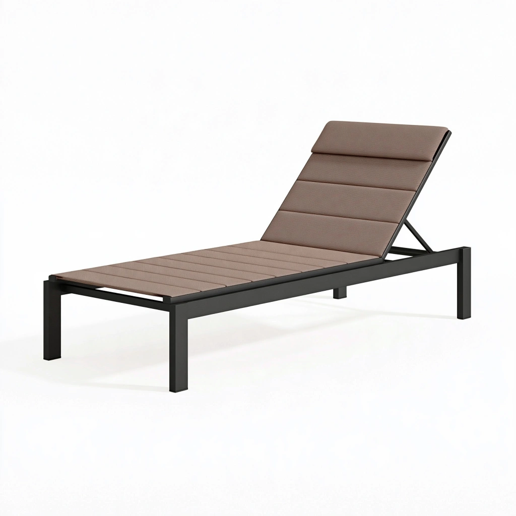Lettino prendisole 200 x 70 cm in metallo marrone tortora e nero con schienale reclinabile