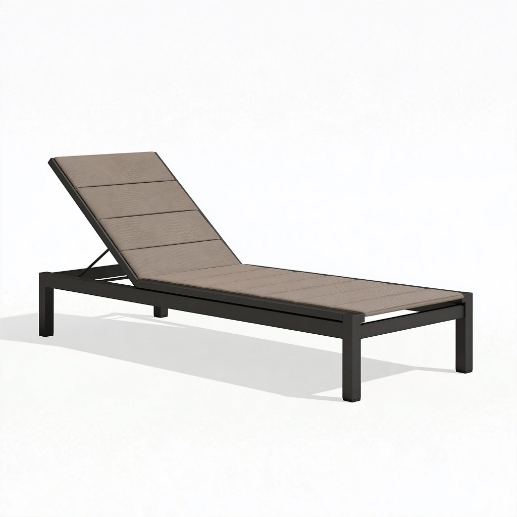 Lettino prendisole 200 x 65 cm in metallo nero e tessuto tortora - schienale regolabile per esterno