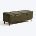 Panca contenitore 120 cm in pelle sintetica verde oliva con ante e seduta imbottita