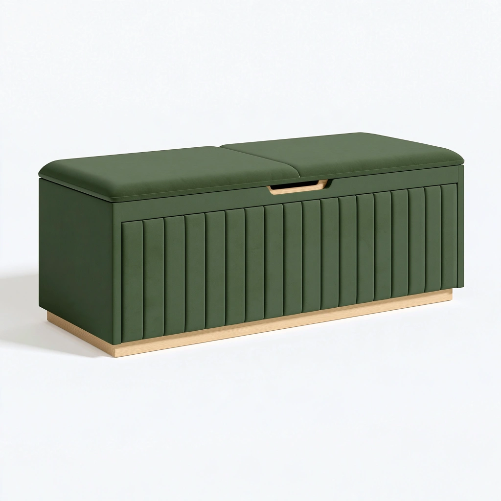 Panca contenitore 120 x 45 x 50 cm in similpelle verde con seduta imbottita stile moderno