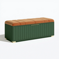Panca contenitore 120 x 40 x 45 cm in legno verde con seduta imbottita arancione - stile moderno