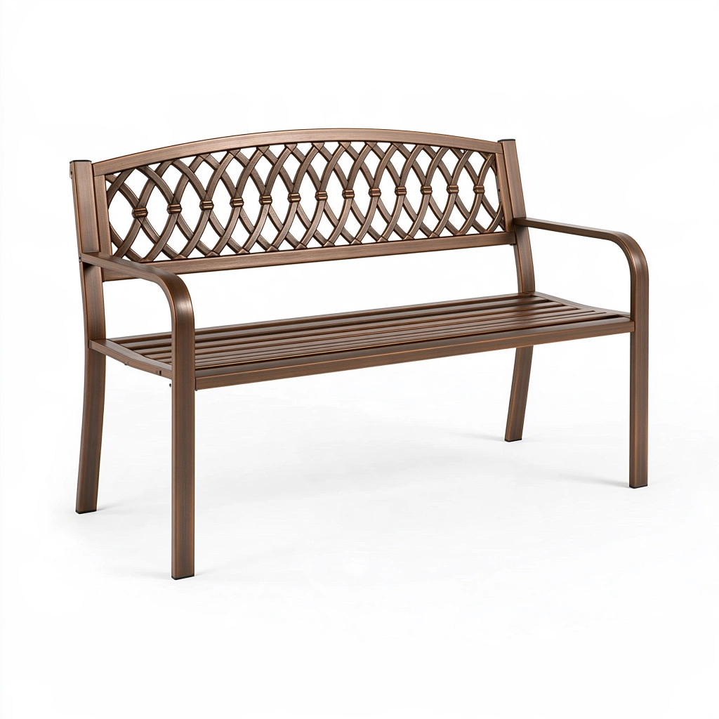 Panchina da giardino 122 x 62 x 91 cm in metallo marrone con schienale decorativo