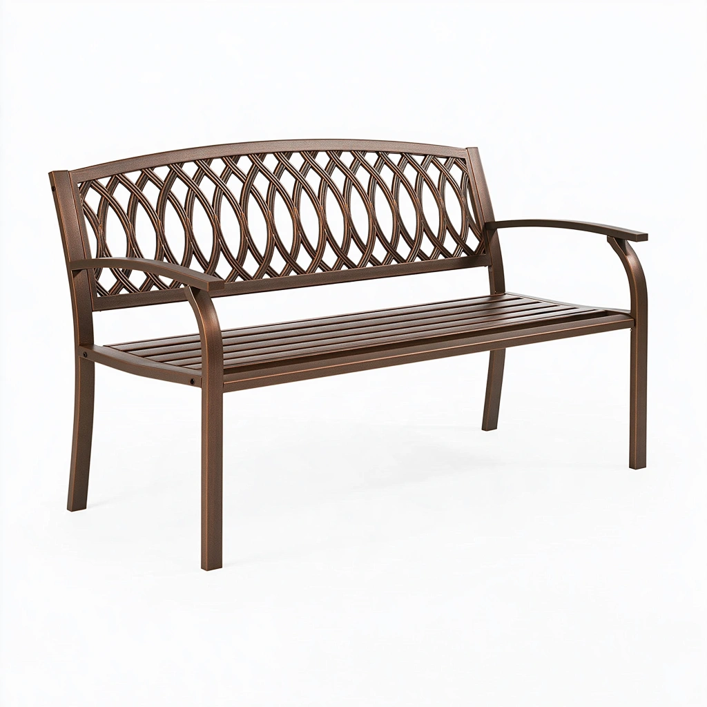 Panca da giardino 122 x 61 x 91 cm in metallo marrone con schienale decorativo