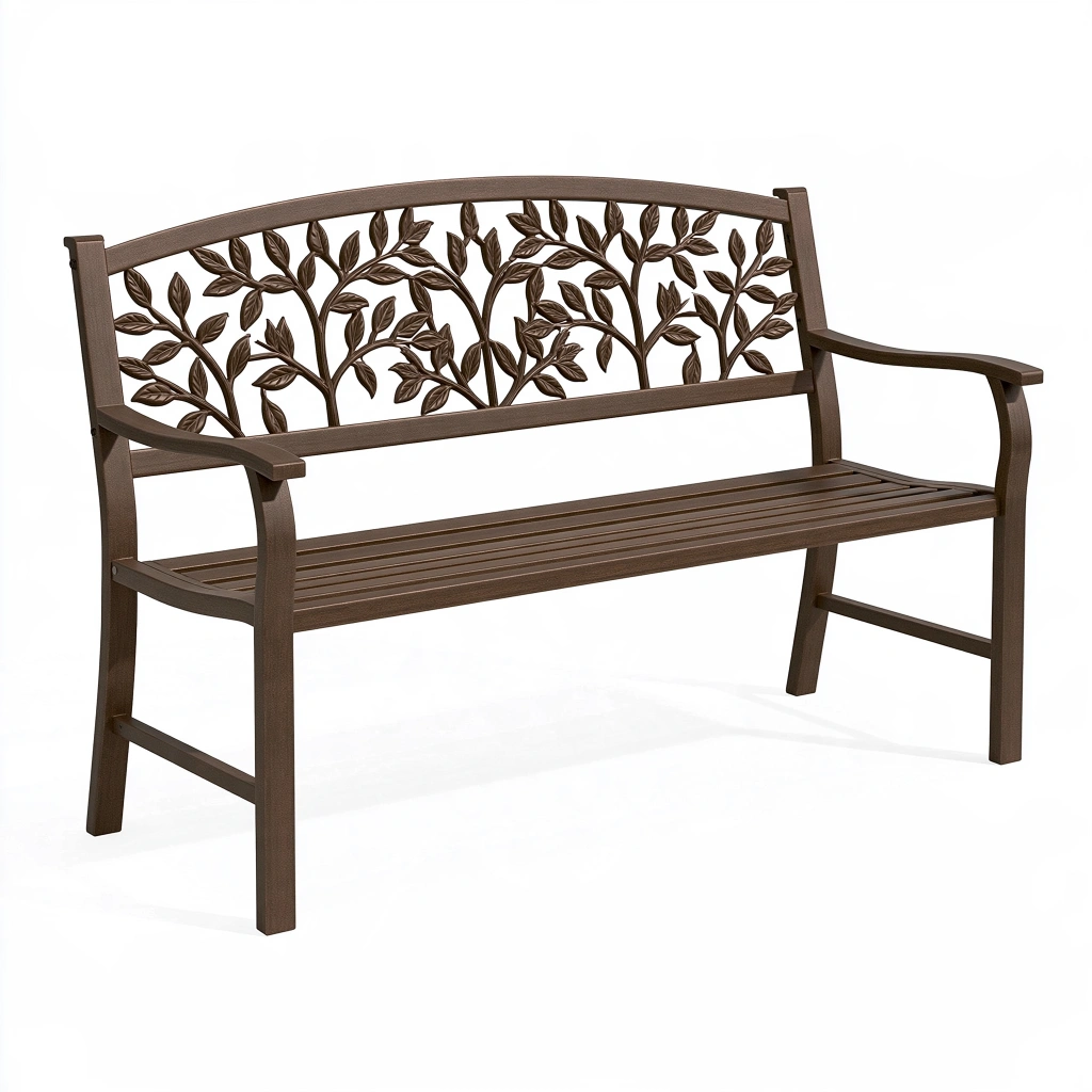 Panca da giardino 125 x 60 x 90 cm in metallo marrone con schienale a foglie