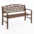 Panchina da giardino 120 x 60 x 90 cm in metallo marrone con schienale a foglie