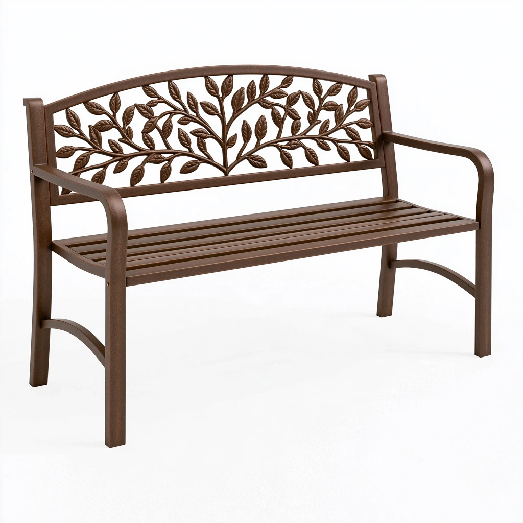 Panchina da giardino 120 x 60 x 90 cm in metallo marrone con schienale a foglie