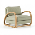Poltrona 85x80x82 cm in tessuto verde salvia con struttura in legno curvato stile moderno