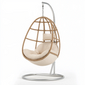 Poltrona sospesa a uovo 105 x 105 x 195 cm in acciaio e rattan sintetico beige con supporto