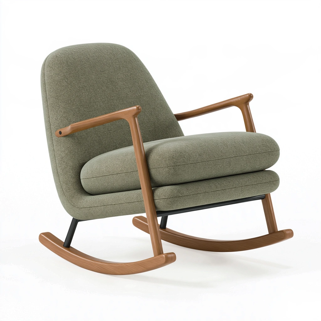 Sedia a dondolo 70 x 95 x 98 cm in tessuto verde e legno per soggiorno stile moderno