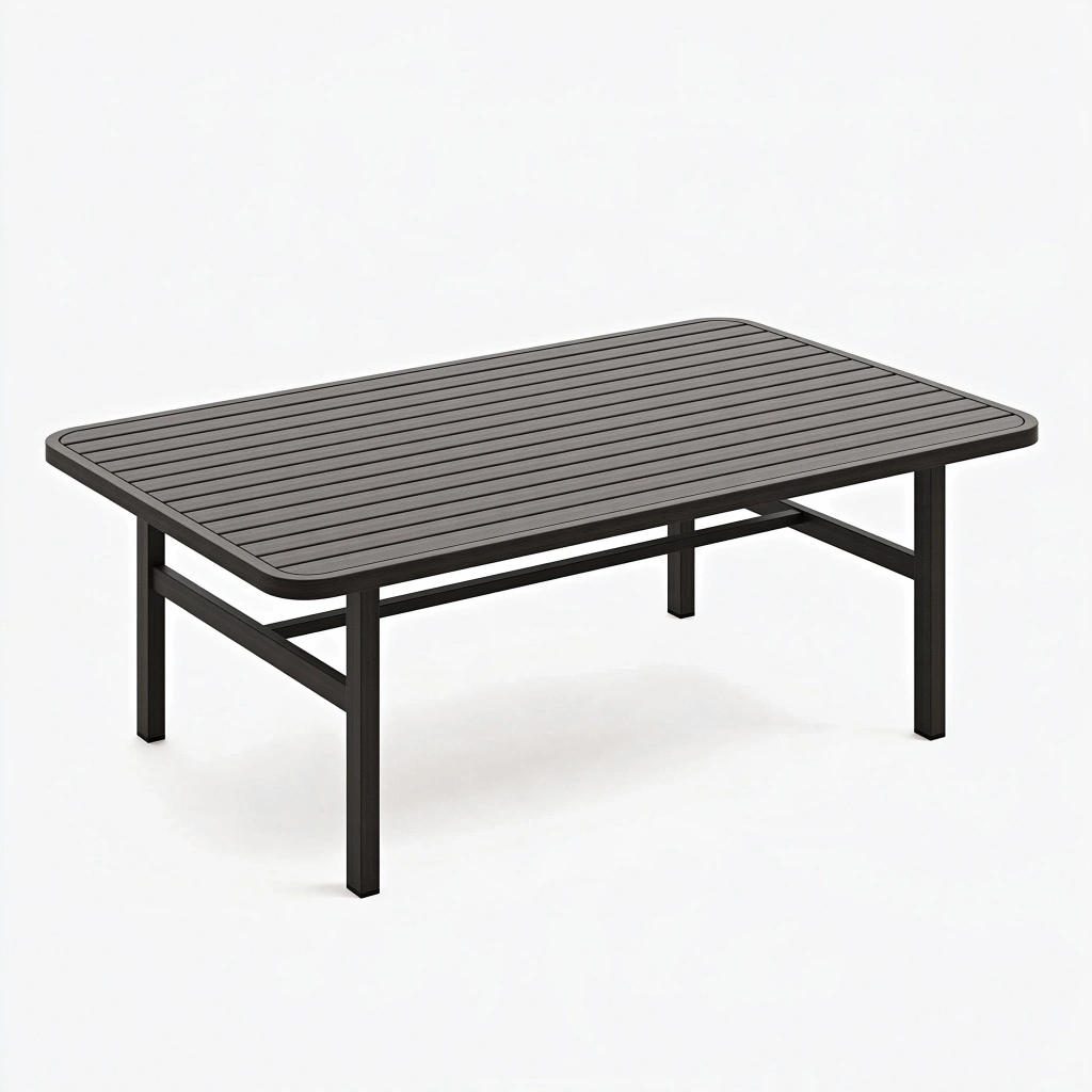 Tavolo da giardino 150 x 90 x 75 cm in metallo nero con piano a doghe