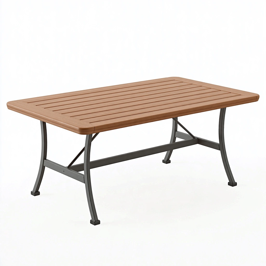 Tavolo da giardino rettangolare 150 x 90 x 74 cm in legno e metallo marrone antracite a doghe