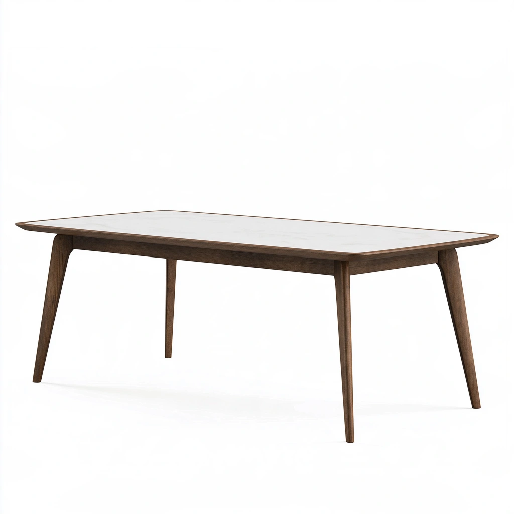 Tavolo da pranzo 180 x 90 x 75 cm con piano effetto marmo bianco e gambe in legno marrone - stile moderno