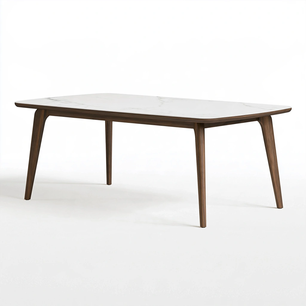 Tavolo da pranzo 180 x 90 x 75 cm effetto marmo bianco con gambe in legno scuro stile moderno