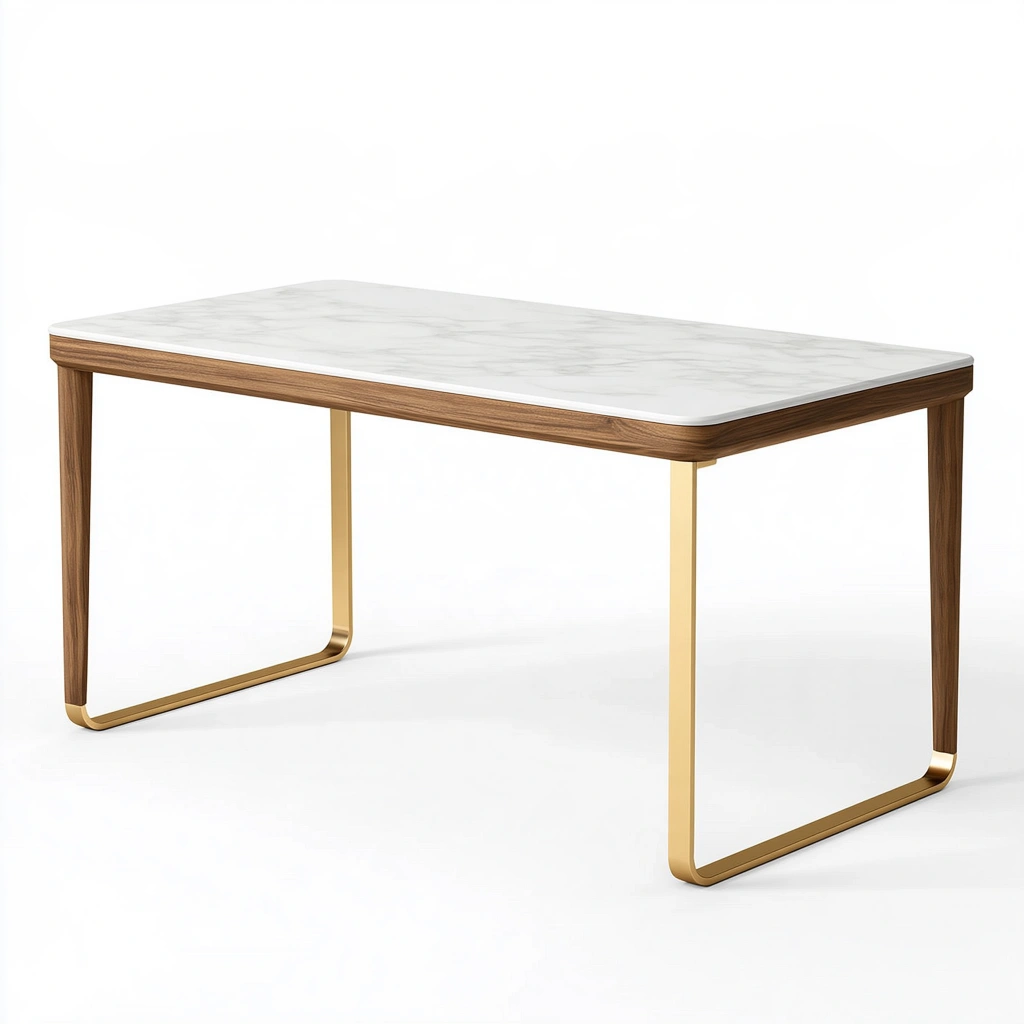 Tavolo da pranzo 160 x 90 x 75 cm piano effetto marmo bianco struttura in legno e metallo stile moderno