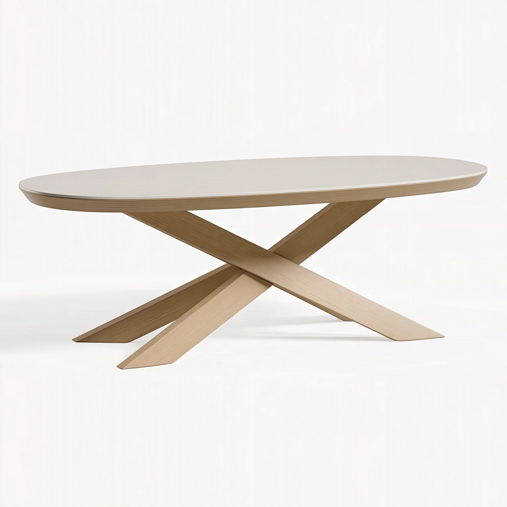 Tavolo da pranzo ovale 220 x 100 x 75 cm in legno beige con base incrociata