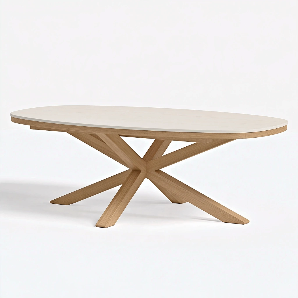Tavolo da pranzo ovale 220 x 110 cm in legno naturale e bianco con base a X